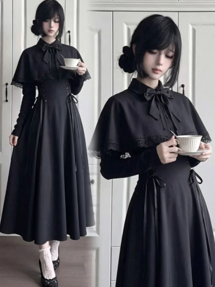 Women Black Gothic Lolita Midi - Fashion Street Night 评论和价格